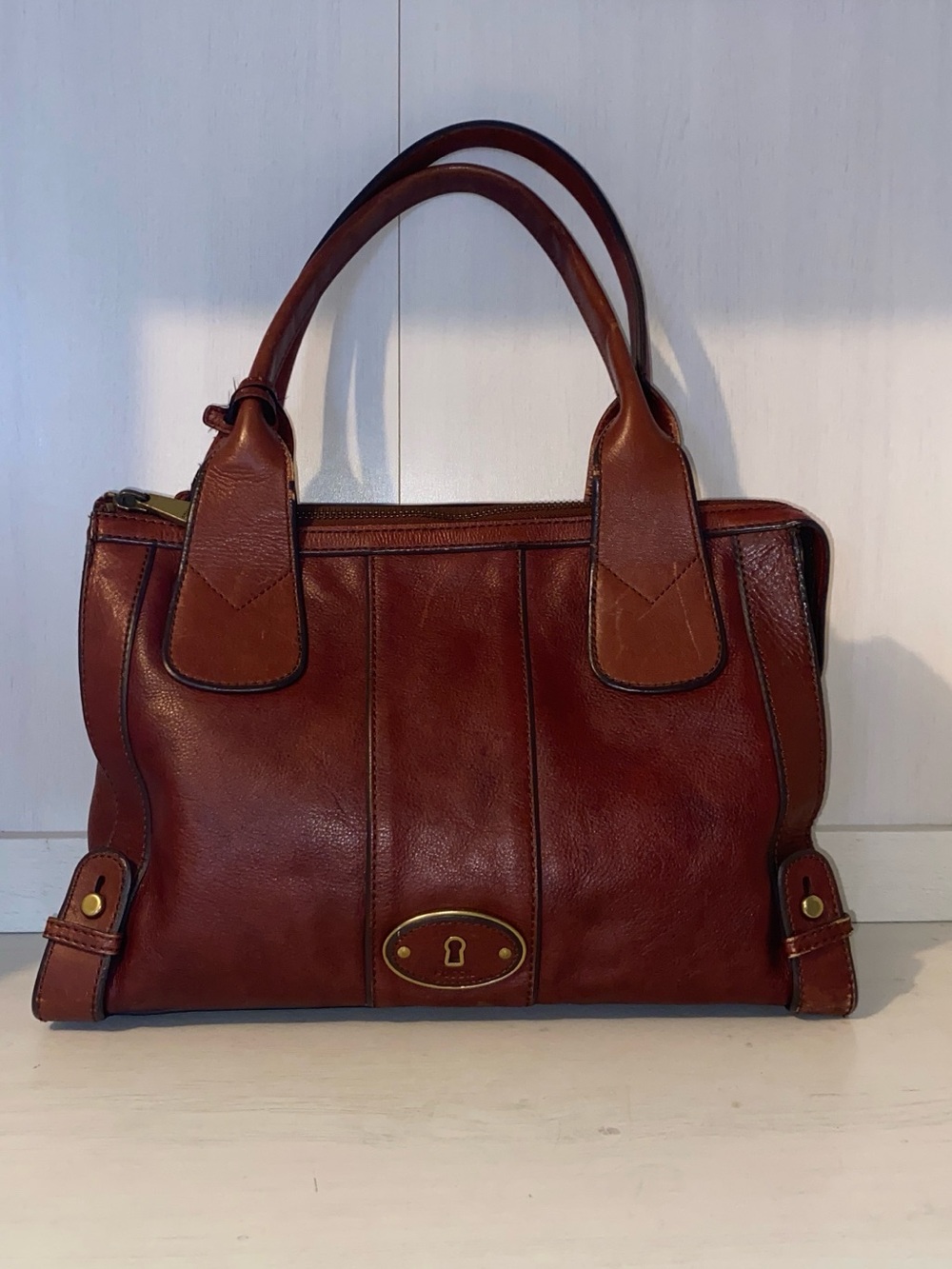 Fossil Chestnut Brown Leather Top-Handle Satchel